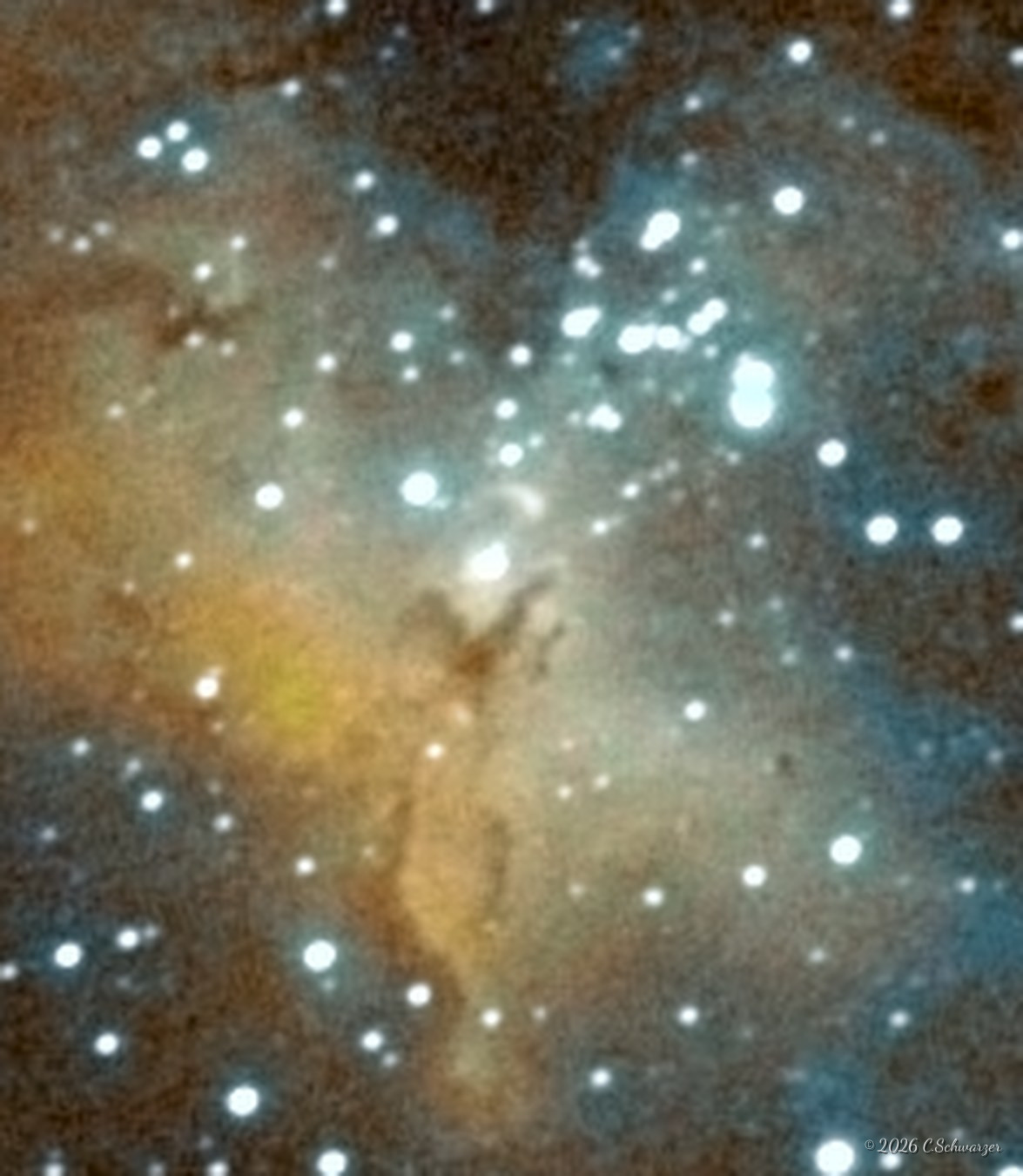 Die Säulen der Schöpfung – mit 30 mm Öffnung (Hubble Palette)